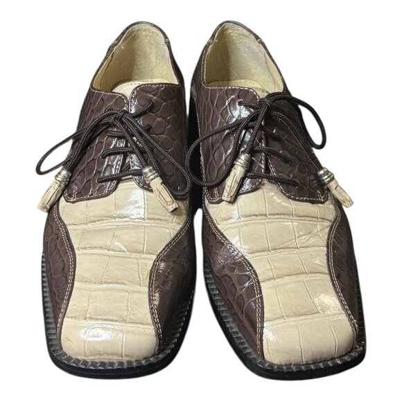 Telani Two Tone Lace Up Dress Shoes Brown Tan Genuine  display picture 3